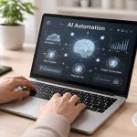 Diagrama conceptual de una Sociedad Automatizada por IA (SA-IA) conectando un Estatuto Algorítmico, Smart Contracts Societarios y un Órgano de Administración Algorítmico supervisado por humanos.