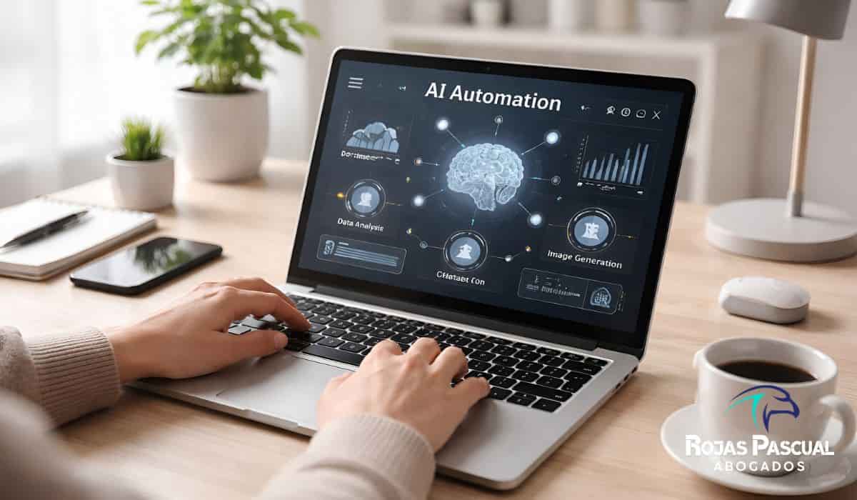 Diagrama conceptual de una Sociedad Automatizada por IA (SA-IA) conectando un Estatuto Algorítmico, Smart Contracts Societarios y un Órgano de Administración Algorítmico supervisado por humanos.